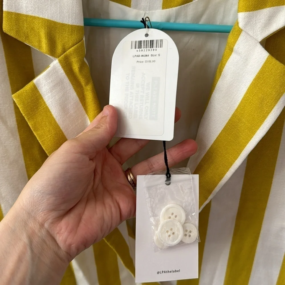 Revolve LPA Boxy Blazer Yellow Gold White Double Breast Small